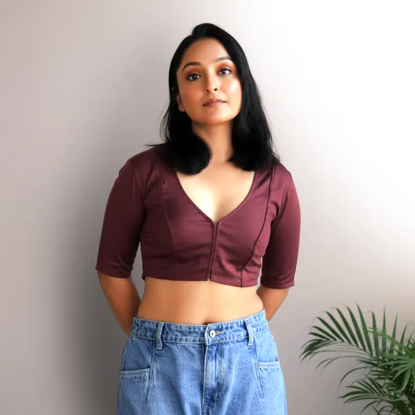 Brown_Rozana_Pure_Cotton_Short_Sleeve_Blouse