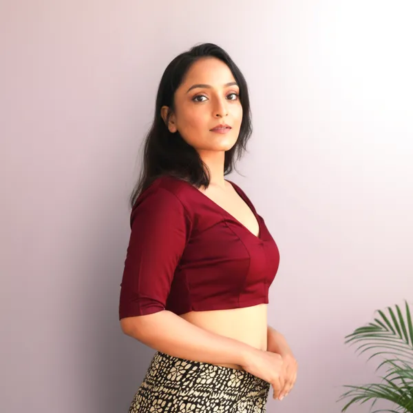 Maroon_Rozana_Pure_Cotton_Short_Sleeve_Blouse