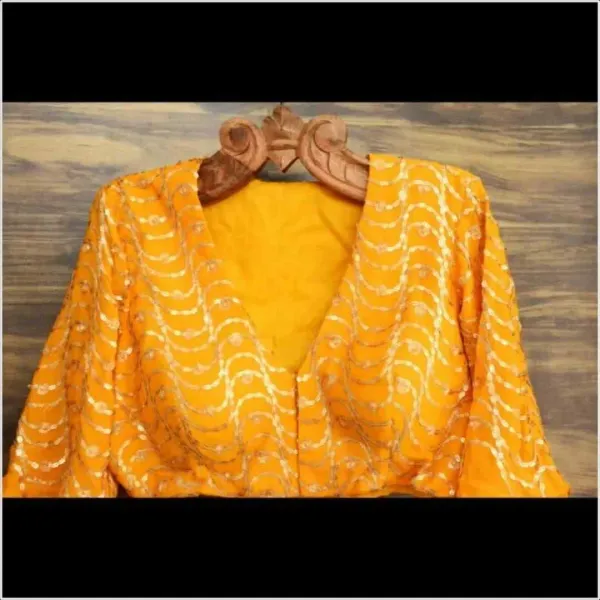 Yellow_Pure_Chinon_Chiffon_Elbow_Sleeve_Blouse