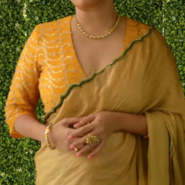 Yellow_Pure_Chinon_Chiffon_Elbow_Sleeve_Blouse