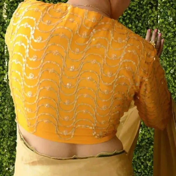 Yellow_Pure_Chinon_Chiffon_Elbow_Sleeve_Blouse
