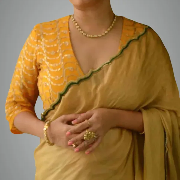 Yellow_Pure_Chinon_Chiffon_Elbow_Sleeve_Blouse