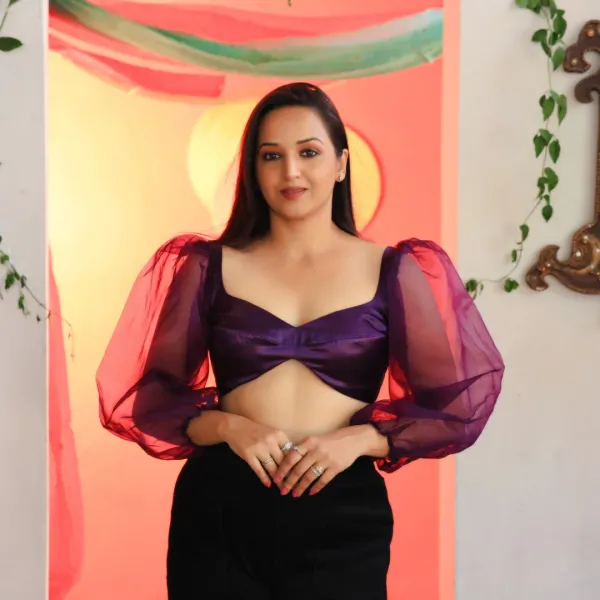 Violet_Satin/Organza_Three_Fourth_Sleeve_Blouse