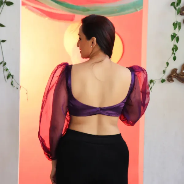 Violet_Satin/Organza_Three_Fourth_Sleeve_Blouse
