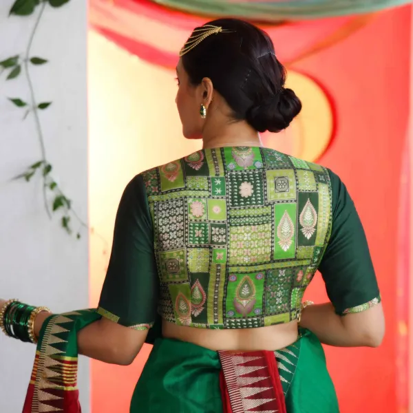 Green_Pure_Katan_Silk_Body_And_Pure_Cotton_Silk_Half_Sleeve_Blouse