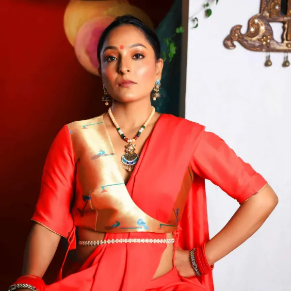 Red_Paithani_Silk_And_Pure_Cotton_Silk_Half_Sleeve_Blouse