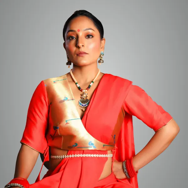 Red_Paithani_Silk_And_Pure_Cotton_Silk_Half_Sleeve_Blouse