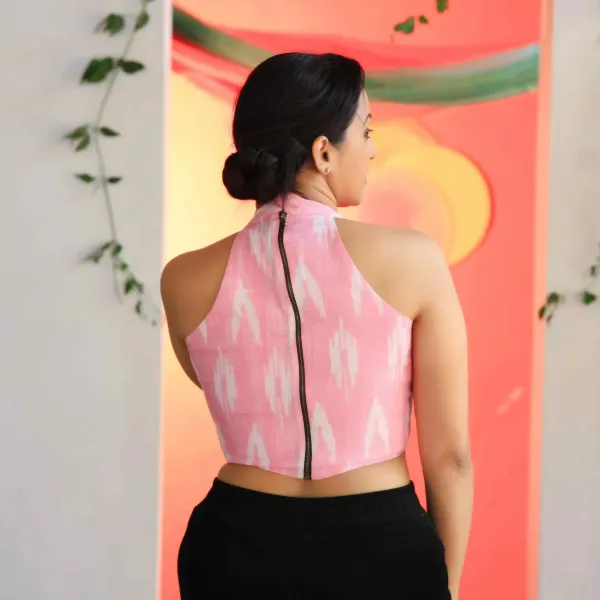 Pink_Pure_Ikkat_Cotton_Sleeveless_Blouse