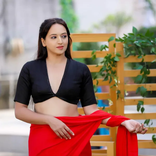 Black_Cotton_Raw_Silk_Half_Sleeve_Blouse