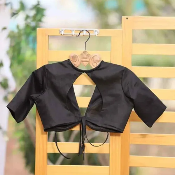 Black_Cotton_Raw_Silk_Half_Sleeve_Blouse