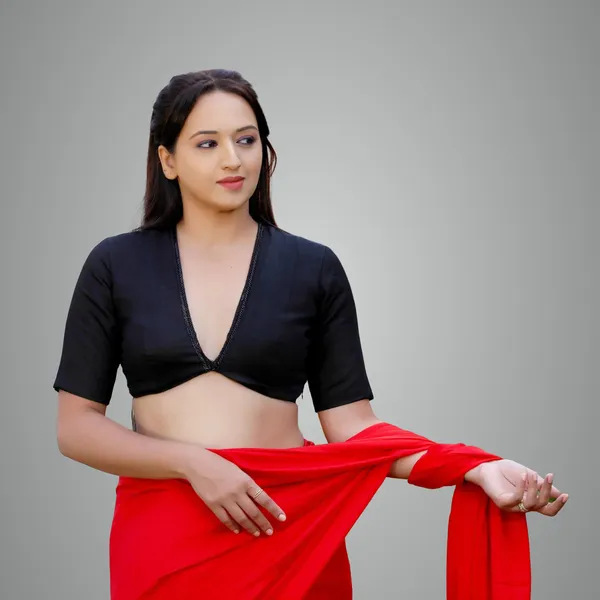 Black_Cotton_Raw_Silk_Half_Sleeve_Blouse