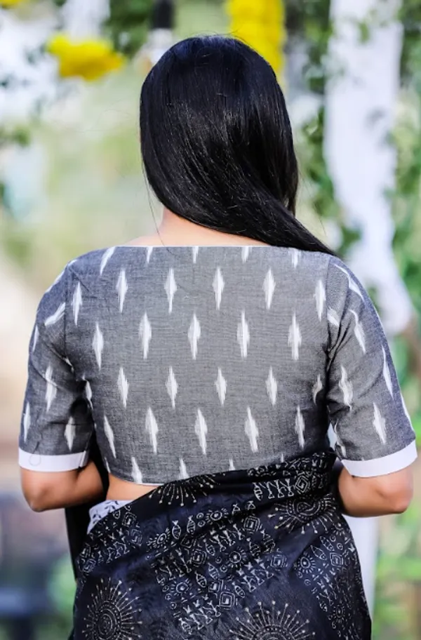 Black_Early_Bird_Ikkat_Cotton_Half_Sleeve_Blouse