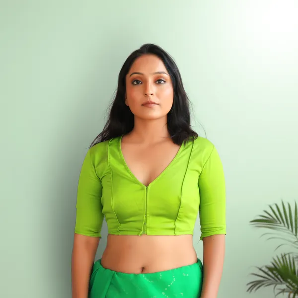 Green_Rozana_Pure_Cotton_Short_Sleeve_Blouse