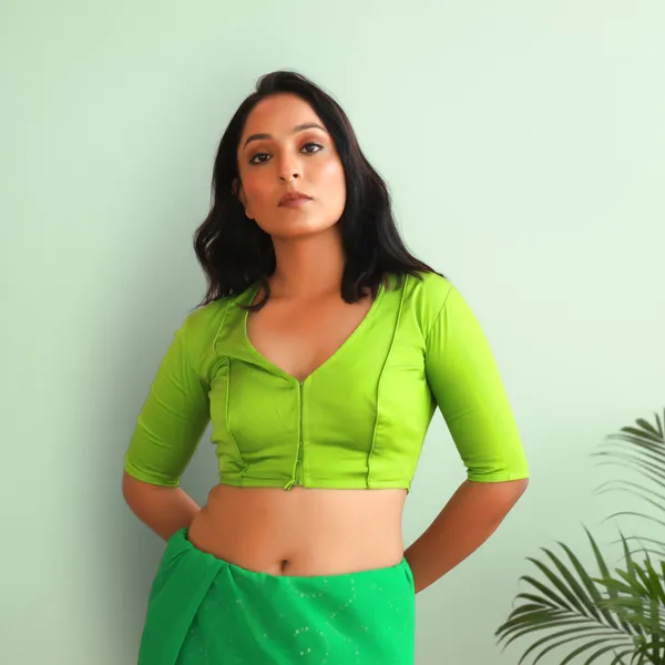 Green_Rozana_Pure_Cotton_Short_Sleeve_Blouse