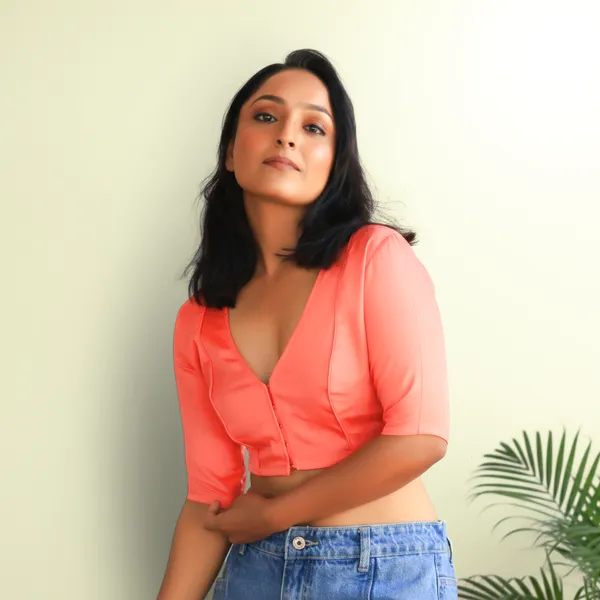 Peach_Rozana_Pure_Cotton_Short_Sleeve_Blouse
