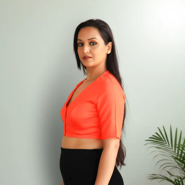 Orange_Rozana_Pure_Cotton_Short_Sleeve_Blouse