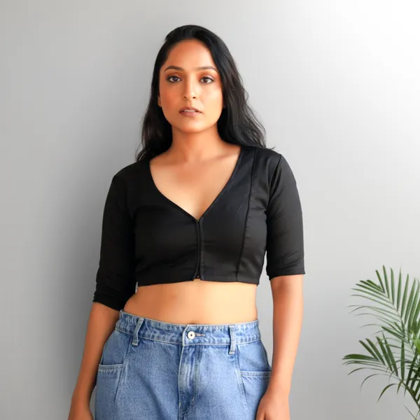 Black_Rozana_Pure_Cotton_Short_Sleeve_Blouse