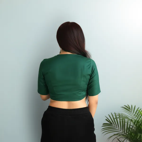 Dark_Green_Rozana_Pure_Cotton_Short_Sleeve_Blouse