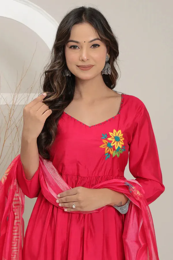 Elegant_Floral_Printed_Cotton_Anarkali_Suit_Set_With_Dupatta_For_Women_&_Girls