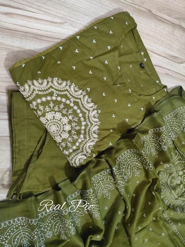 Olive_Green_Embroidered_Cotton_Suit_Set_For_Women_&_Girls