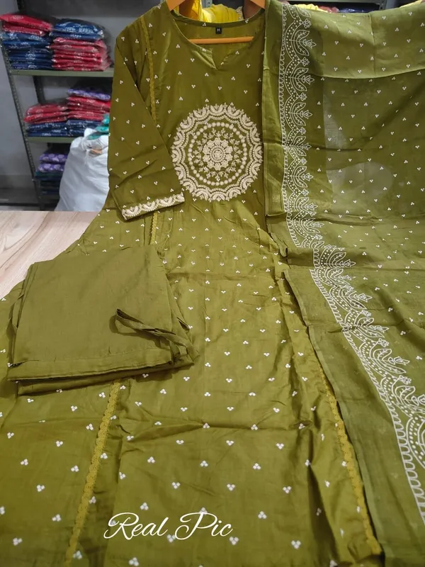 Olive_Green_Embroidered_Cotton_Suit_Set_For_Women_&_Girls