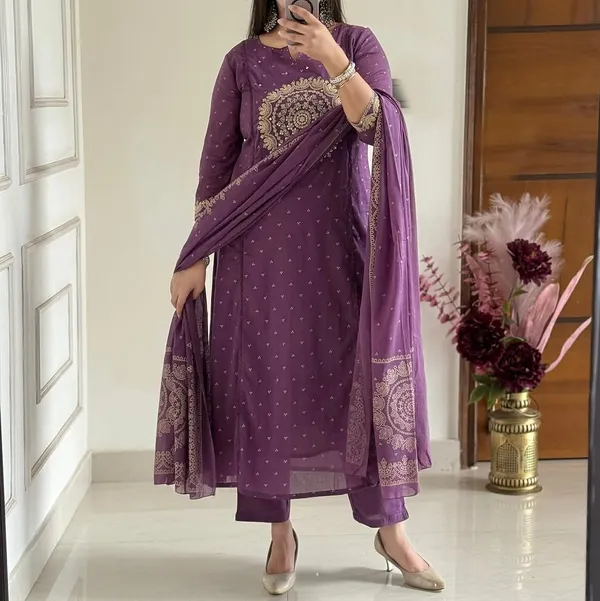 Purple_Embroidered_Cotton_Suit_Set_For_Women_&_Girls