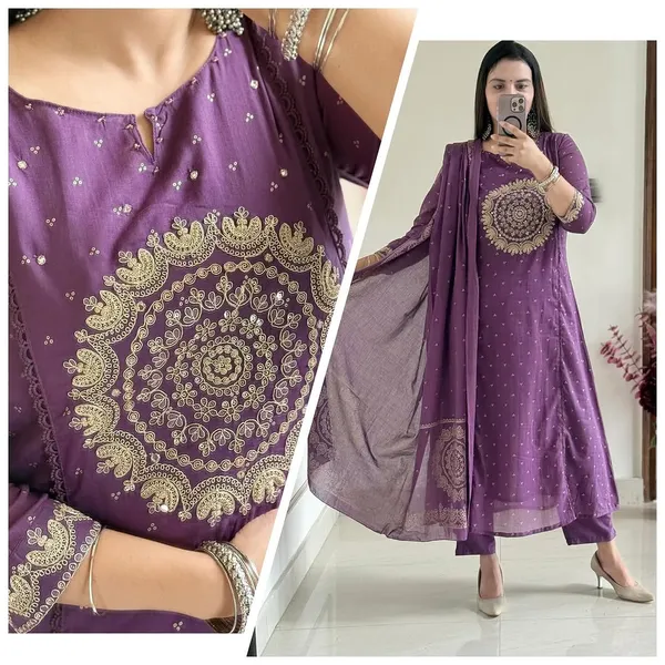 Purple_Embroidered_Cotton_Suit_Set_For_Women_&_Girls