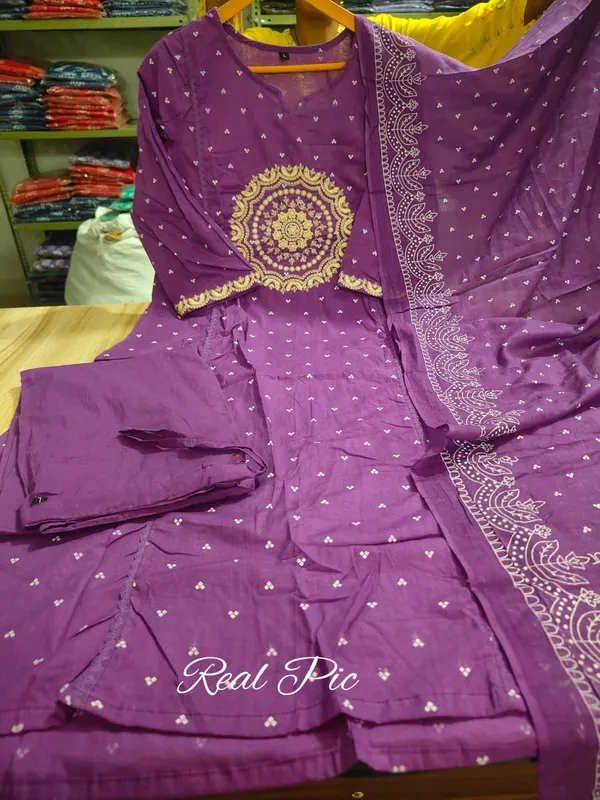 Purple_Embroidered_Cotton_Suit_Set_For_Women_&_Girls