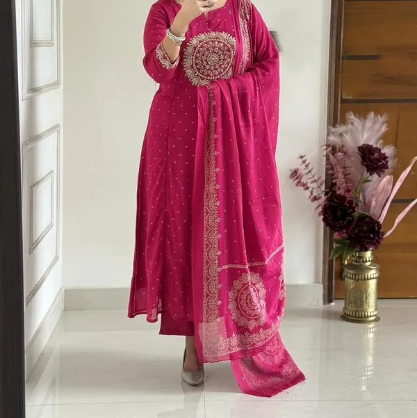 Rani_Pink_Embroidered_Cotton_Suit_Set_For_Women_&_Girls
