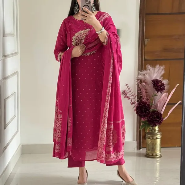Rani_Pink_Embroidered_Cotton_Suit_Set_For_Women_&_Girls