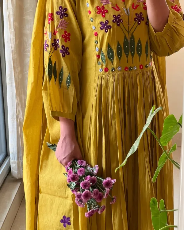 Mustard_Yellow_Embroidered_Flared_Kurta_Set_With_Dupatta_For_Women_&_Girls
