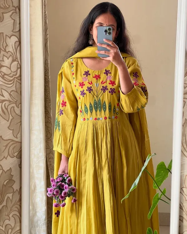 Mustard_Yellow_Embroidered_Flared_Kurta_Set_With_Dupatta_For_Women_&_Girls