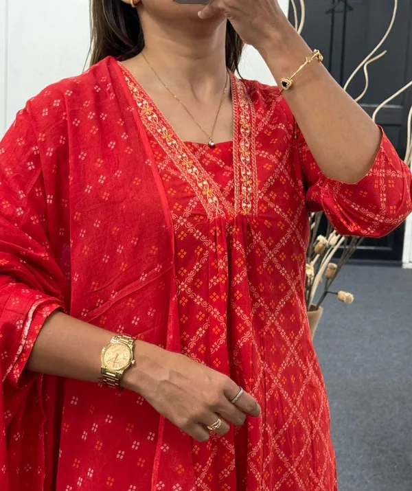Red_Bandhani_Printed_Cotton_Kurta_Set_With_Dupatta_For_Women_&_Girls