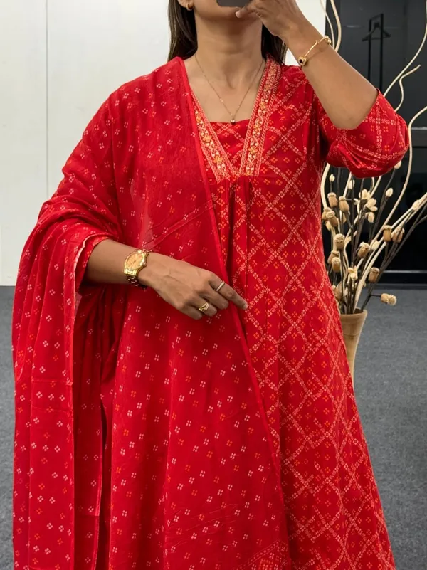 Red_Bandhani_Printed_Cotton_Kurta_Set_With_Dupatta_For_Women_&_Girls
