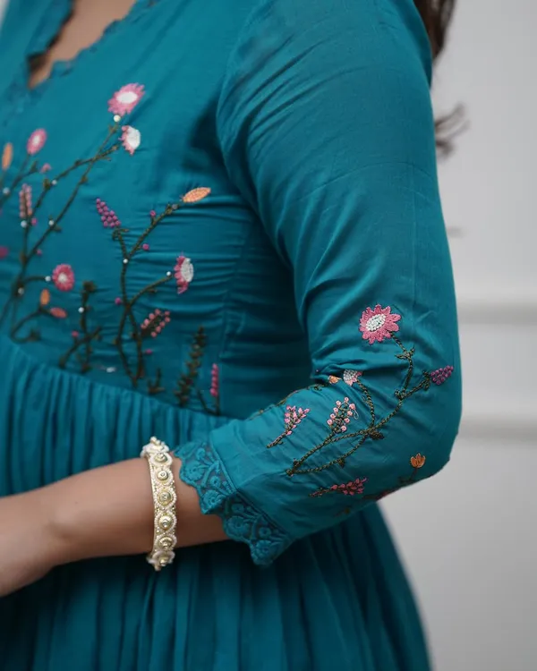 Teal_Blue_Embroidered_Flared_Kurta_Set_With_Dupatta_For_Women_&_Girls