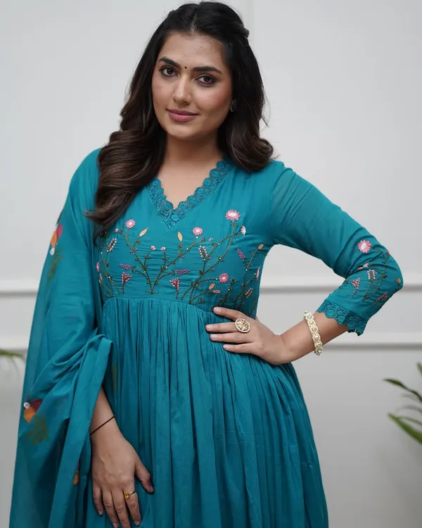 Teal_Blue_Embroidered_Flared_Kurta_Set_With_Dupatta_For_Women_&_Girls