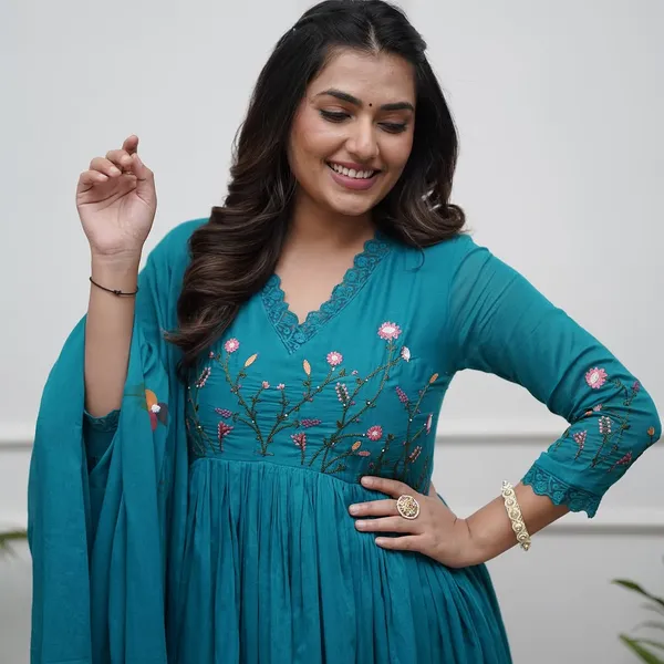 Teal_Blue_Embroidered_Flared_Kurta_Set_With_Dupatta_For_Women_&_Girls
