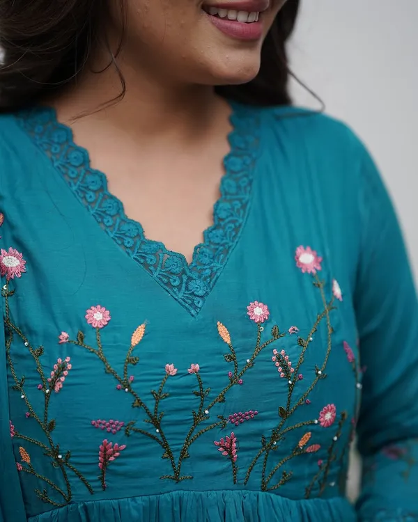Teal_Blue_Embroidered_Flared_Kurta_Set_With_Dupatta_For_Women_&_Girls