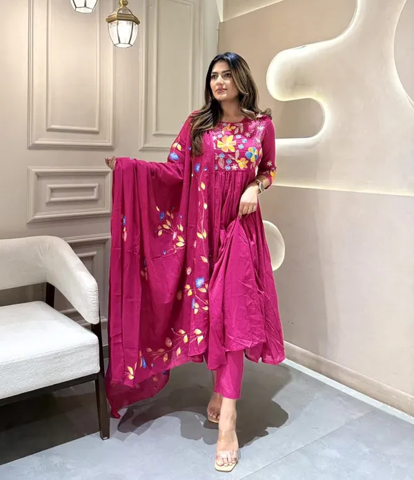 Magenta_Floral_Embroidered_Anarkali_Kurta_Set_With_Dupatta_For_Women_&_Girls