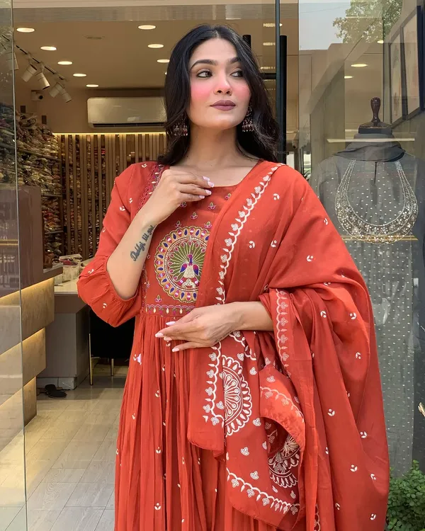 Orange_Embroidered_Cotton_Anarkali_Set_With_Dupatta_For_Women_&_Girls