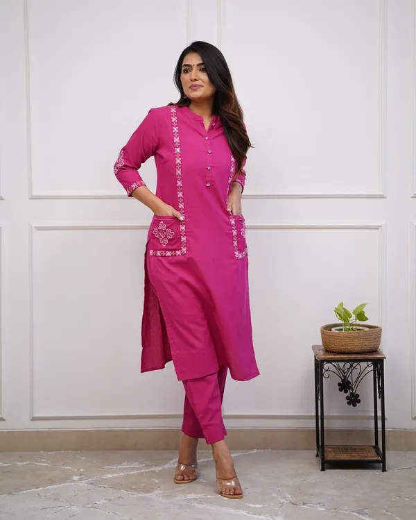 Fuchsia_Pink_Embroidered_Kurta_Set_For_Women_&_Girls