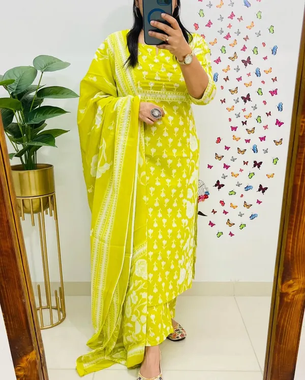 Lemon_Yellow_Cotton_Printed_Kurta_Set_With_Dupatta_For_Women_&_Girls