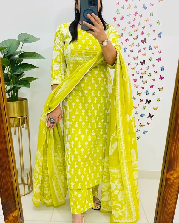 Lemon_Yellow_Cotton_Printed_Kurta_Set_With_Dupatta_For_Women_&_Girls