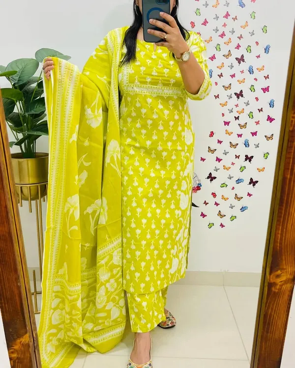 Lemon_Yellow_Cotton_Printed_Kurta_Set_With_Dupatta_For_Women_&_Girls