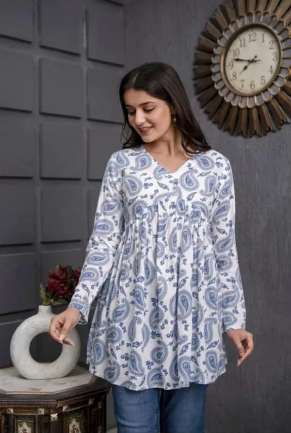 Blue_Paisley_Cotton_Tunic_Top_For_Women_&_Girls