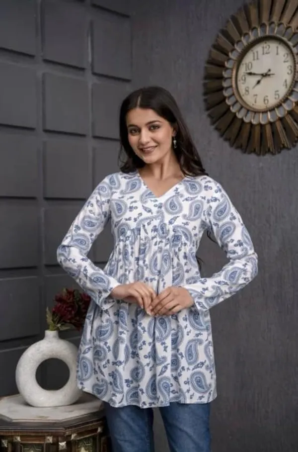 Blue_Paisley_Cotton_Tunic_Top_For_Women_&_Girls