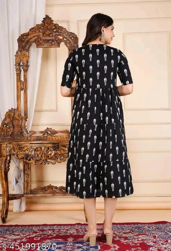 Black_Gown_Handblock_Cotton_Fit_&_Flare_Dress_For_Women_&_Girls