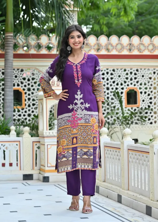 Royal_Purple_Printed_Rayon_Suit_Set_For_Women_&_Girls