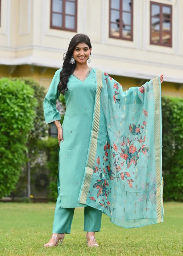 Aqua_Blue_Embroidered_Suit_Set_With_Printed_Dupatta_For_Women_&_Girls
