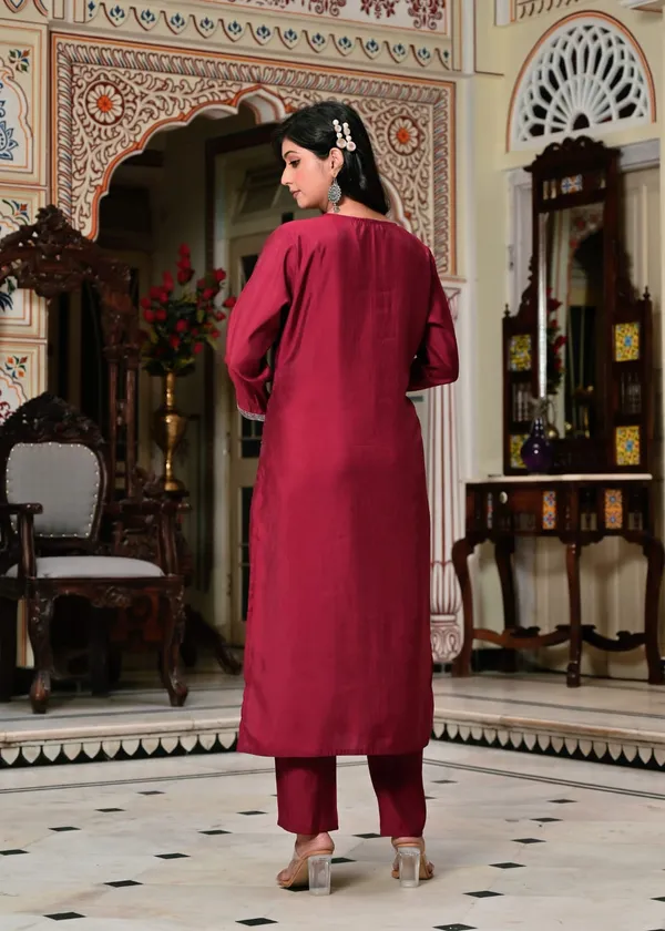 Wine_Maroon_Silk_Blend_Suit_Set_With_Woven_Dupatta_For_Women_&_Girls